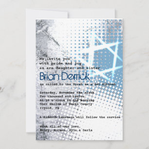SILVER TEXTURE STAR Bar Bat Mitzvah Invitation