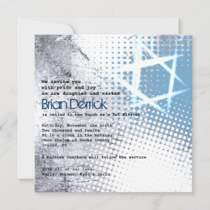 SILVER TEXTURE STAR Bar Bat Mitzvah Invitation