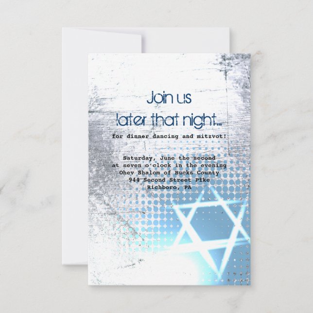 SILVER TEXTURE STAR Bar Bat Mitzvah Party Card (Front)