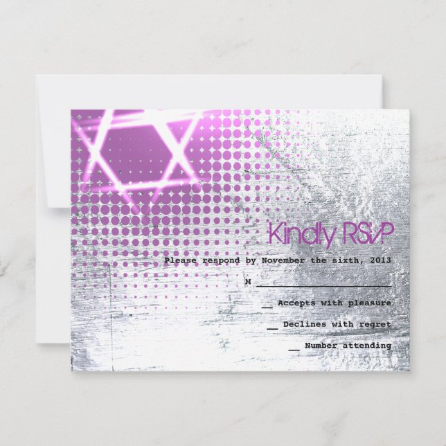 SILVER TEXTURE STAR Bar Bat Mitzvah Reply Card (Front)