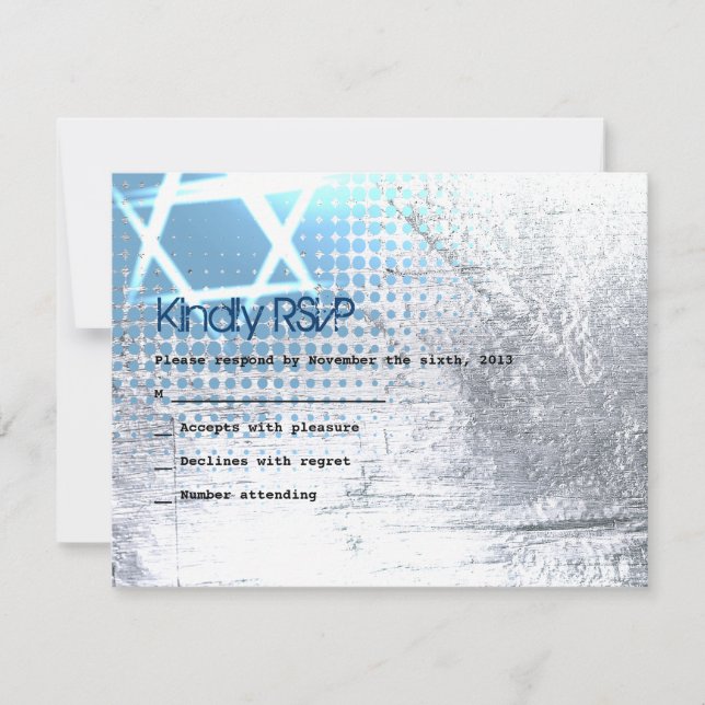 SILVER TEXTURE STAR Bar Bat Mitzvah Reply Card (Front)