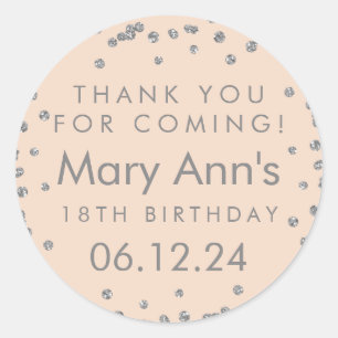 Silver Thank You Birthday Glitter Confetti Rose Classic Round Sticker