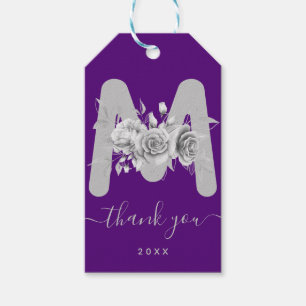 Silver Thank You Floral Watercolor Monogram Gift Tags