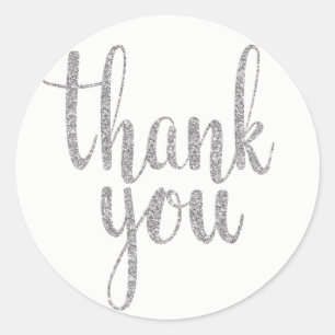 Silver thank you stickers, glitter, round classic round sticker