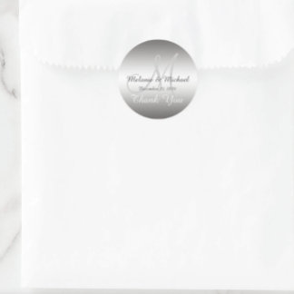 Silver Thank You Wedding Monogram Sticker