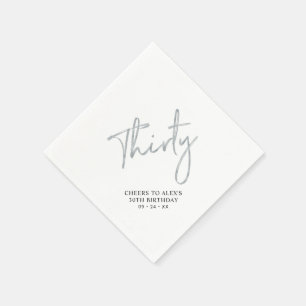 Silver Thirty   Modern Adult 30th Birthday Party Napkin