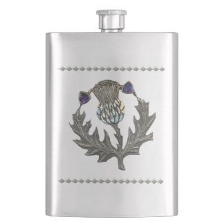 Silver Thistle on Stainless Hip Flask