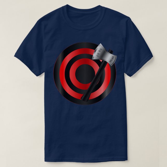 Silver Throwing Hatchet Black on Red Throwing Targ T-Shirt (Design Front)