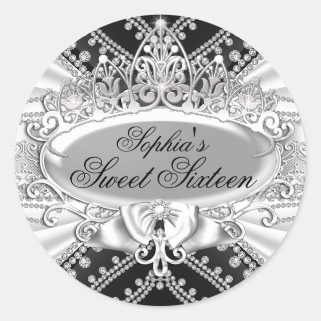 Silver Tiara & Diamond Sweet Sixteen Sticker (Front)