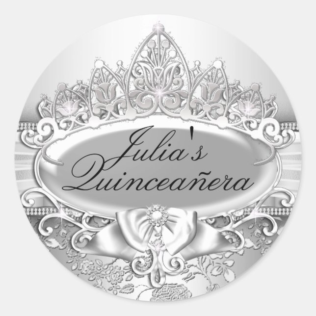 Silver Tiara & Floral Quinceanera Sticker (Front)
