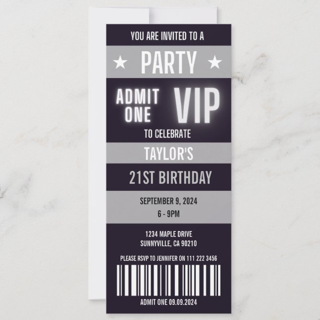 Silver Ticket 21st Any Age Birthday Party  Invitation (Front)