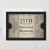 Silver Ticket Style 75th Birthday Party Invite