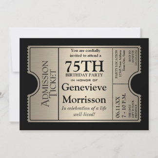 Silver Ticket Style 75th Birthday Party Invite