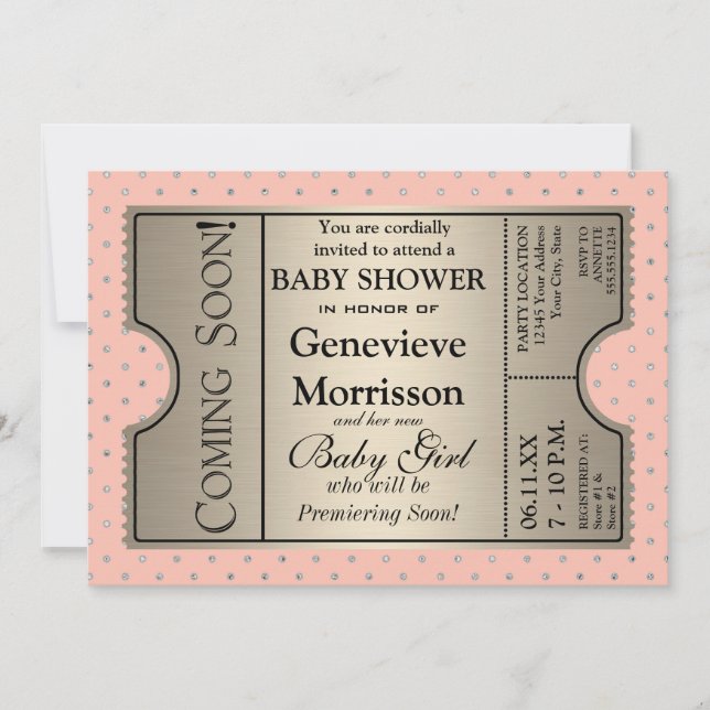 Silver Ticket Style New Baby Shower Party Invite (Front)