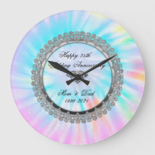 Silver Tie Dye Diamond25th Wedding Anniversary  Large Clock