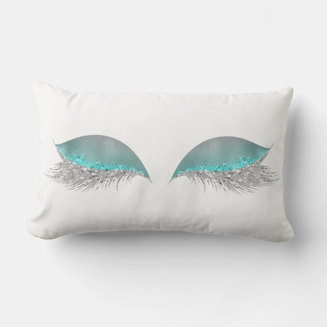 Silver Tiffany Ocean Ombre Glitter Makeup Lashes Lumbar Cushion (Front)