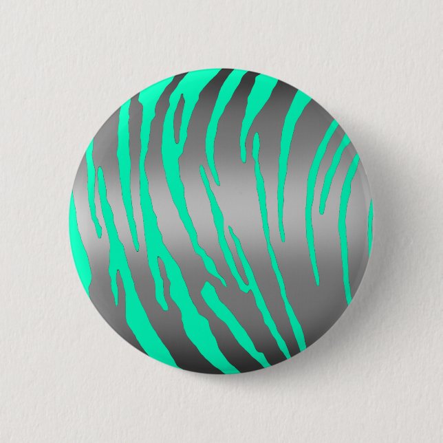 Silver Tiger Stripes Aqua 6 Cm Round Badge (Front)
