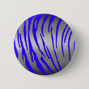 Silver Tiger Stripes Blue 6 Cm Round Badge