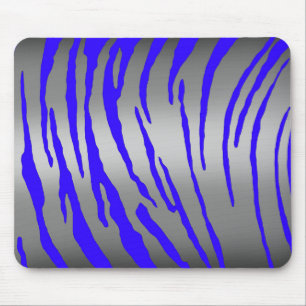 Silver Tiger Stripes Blue Mouse Mat
