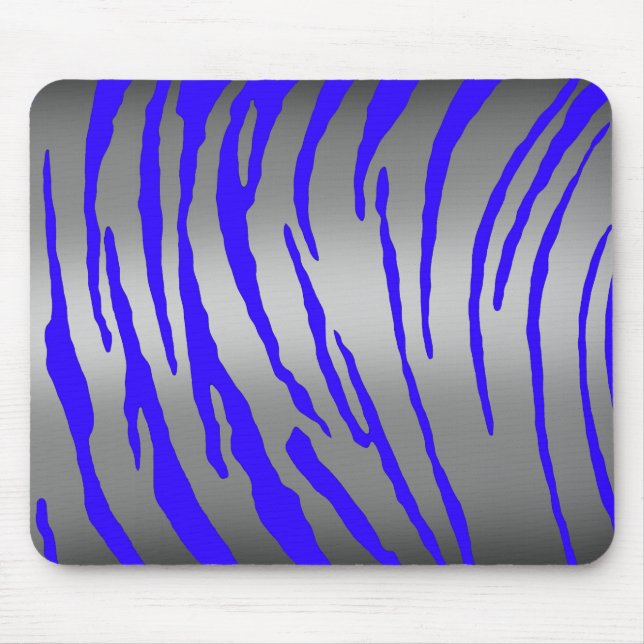 Silver Tiger Stripes Blue Mouse Mat (Front)