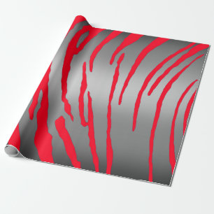 Silver Tiger Stripes Red Wrapping Paper