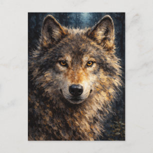 Silver Timber Wolf Wildlife Art Postcard