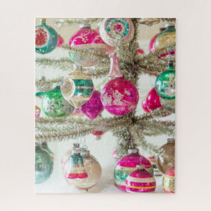 Silver Tinsel Tree with Shiny Brite Ornaments Jigsaw Puzzle