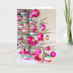 Silver Tinsel Tree with Vintage Christmas Ornament Card