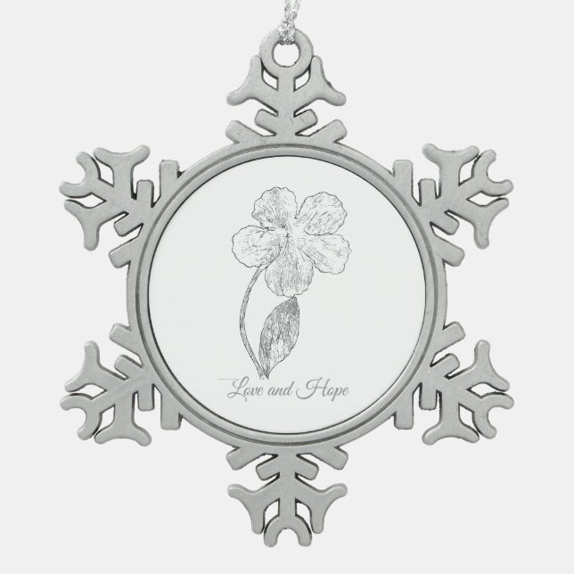 Silver Tone Love & Hope Snowflake Framed Ornament (Front)