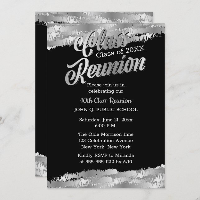 Silver Tone Modern Class Reunion Party Invitation (Front/Back)