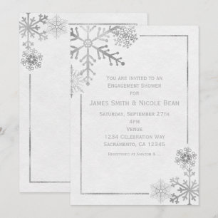 Silver Tone Snowflakes Holiday Winter Invitation