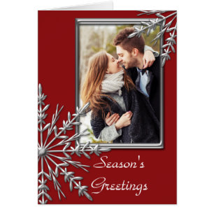 Silver Tone Snowflakes on Red Season's Greetings