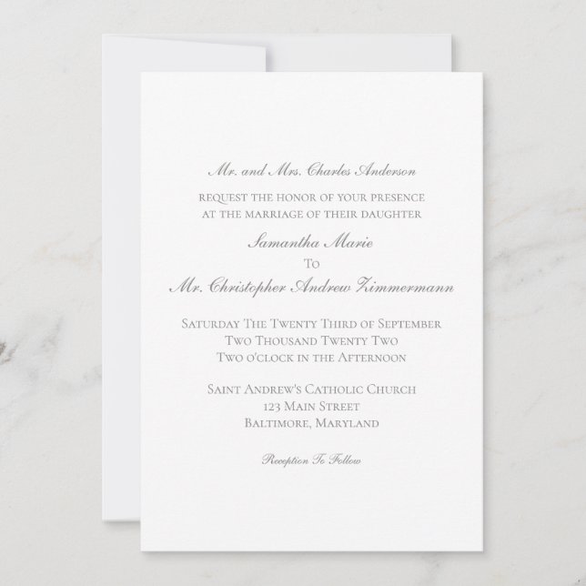 Silver Traditional Classic Formal Elegant Wedding  Invitation (Front)