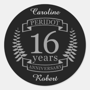 Silver Traditional wedding anniversary 16 years Classic Round Sticker