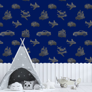Silver Trains Planes And Cars Boys Blue Wallpaper
