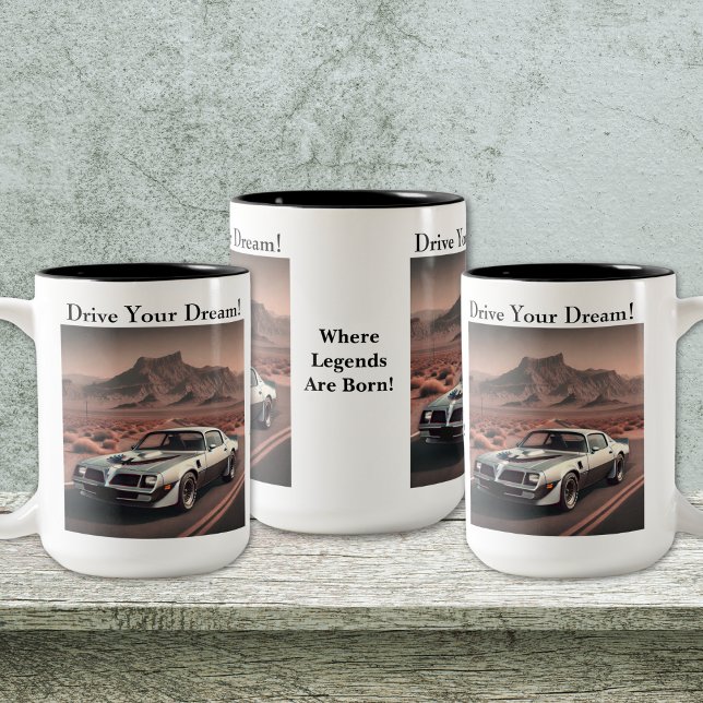 Silver Trans Am Style Classic Car Two-Tone Coffee Mug (Personalize to add names/dates. Customize to change text, color, style or remove text.)
