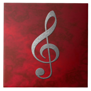 "silver" treble clef - red - for your home tile