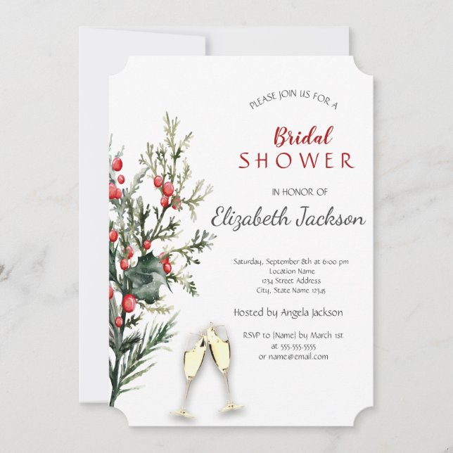 Silver Tree Branches, Wineglass Bridal Shower Invitation (Front)