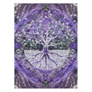 Silver Tree of Life Yggdrasil on Amethyst Geode Tablecloth