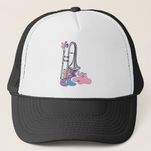 silver trombone design trucker hat