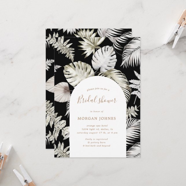 Silver Tropical Foliage Bridal Shower Invitation (Front/Back In Situ)