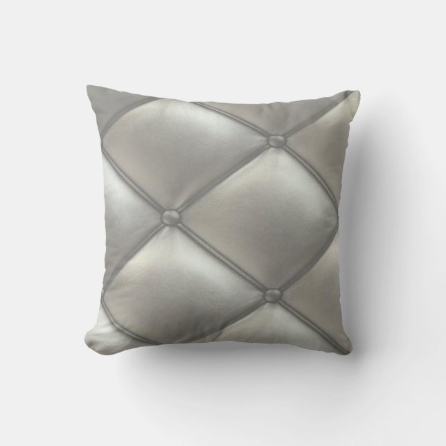 Silver Tufted Leather Look Pillow (Front)