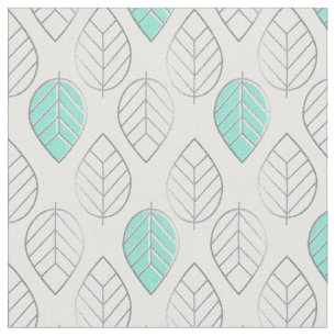 Silver & Turquoise Chic & Modern Leaf Design Fabric