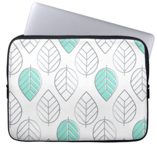 Silver & Turquoise Chic & Modern Leaf Design Laptop Sleeve