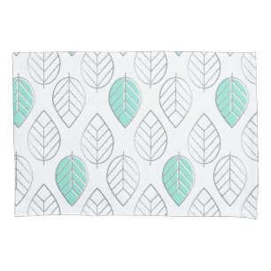 Silver & Turquoise Chic & Modern Leaf Design Pillowcase