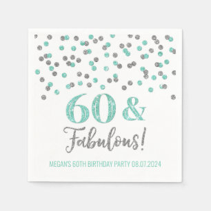Silver Turquoise Confetti 60 & Fabulous Napkin