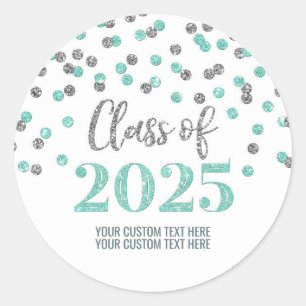 Silver Turquoise Confetti Graduation 2025 Classic Round Sticker
