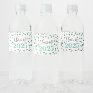 Silver Turquoise Glitter Class of 2025 Graduation Water Bottle Label
