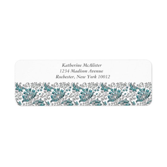 Silver Turquoise Jewel Lace Teal Blue Address Labe Return Address Label