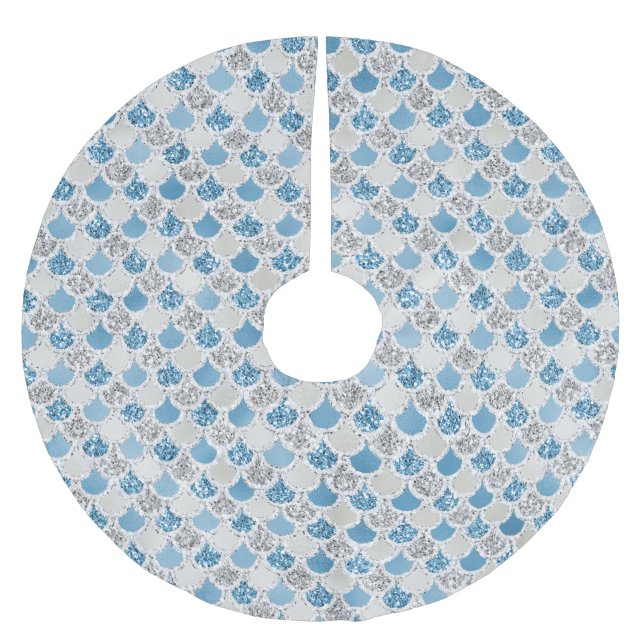 Silver Turquoise Pearl Glitter Mermaid        Brushed Polyester Tree Skirt (Front)